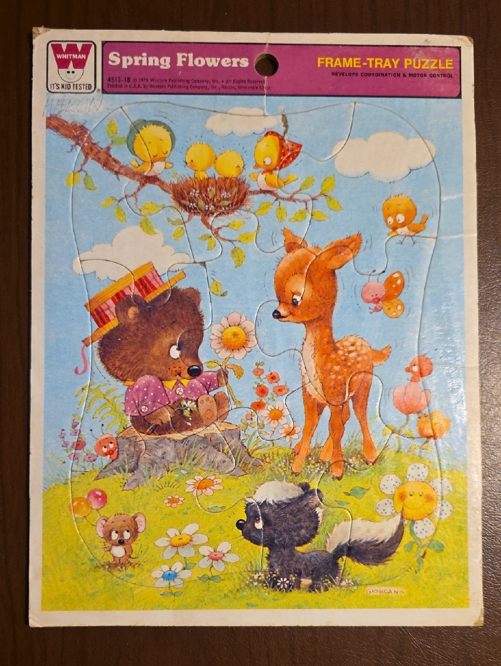 Whitman Spring Flowers Kids Frame-Tray Puzzle - Blue & Green Pastel Artwork